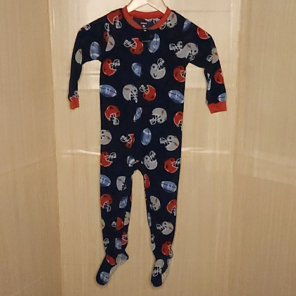 Carter's Toddler Boys Blue Football Fleece Footie Pajamas 4T